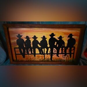 Sunset Western Ranch Silhouette Art – Handmade 28x16
